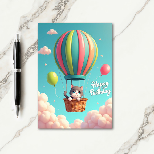 Whimsical Cat Balloon Birthday Card