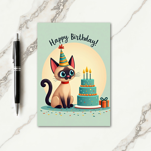 Whimsical Cat Birthday Hat Card
