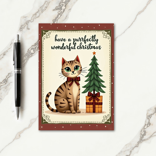 Whimsical Cat Christmas Card