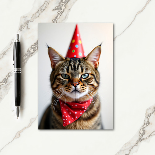 Whimsical Cat Party Hat Card