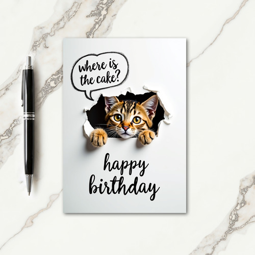 Whimsical Cat Peeking Card