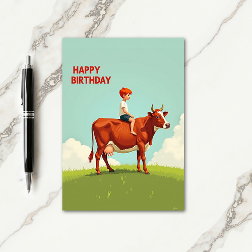 Whimsical Child Cow Birthday Card