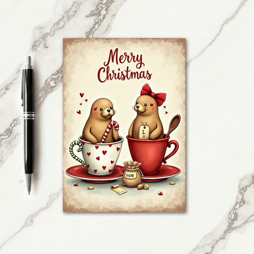 Whimsical Christmas Seal Teacup Card