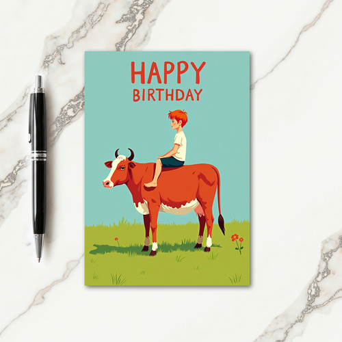 Whimsical Cow Ride Birthday Card