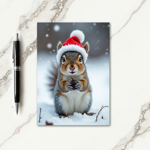 Squirrel Christmas Hat Card