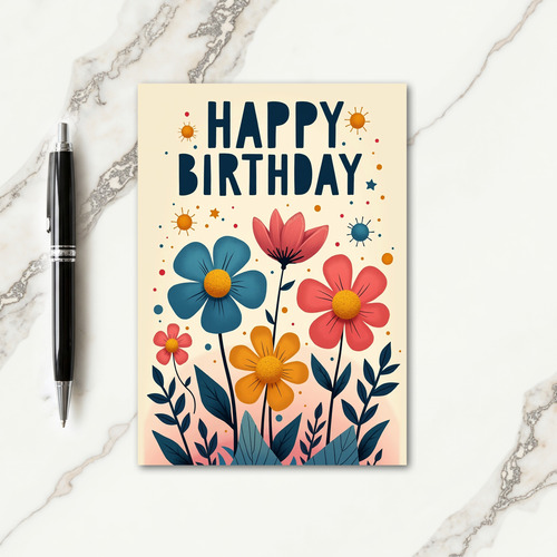 Whimsical Flowers Birthday Card
