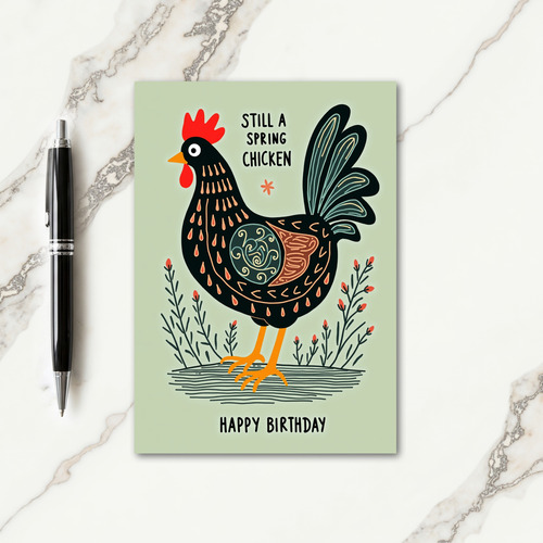 Whimsical Folk Art Bird Birthday Card
