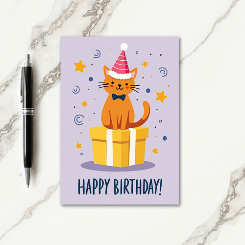 Whimsical Gift Cat Birthday Card
