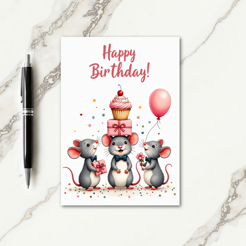 Whimsical Mouse Trio Card