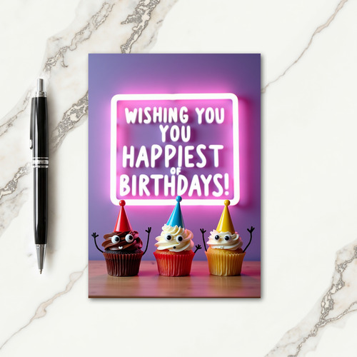 Whimsical Neon Birthday Card