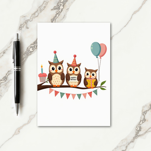 Whimsical Owls Birthday Card