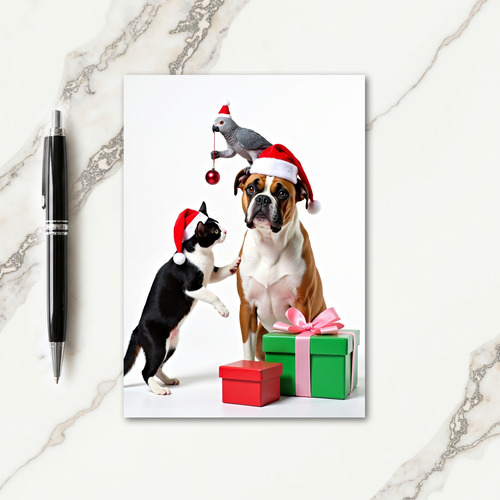 Whimsical Pet Caps Christmas Card