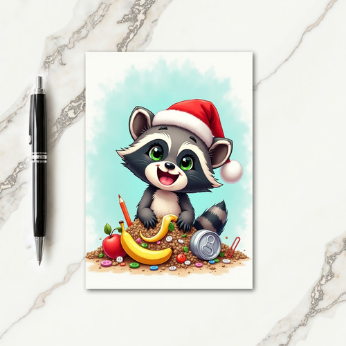 Whimsical Raccoon Christmas Card thumbnail