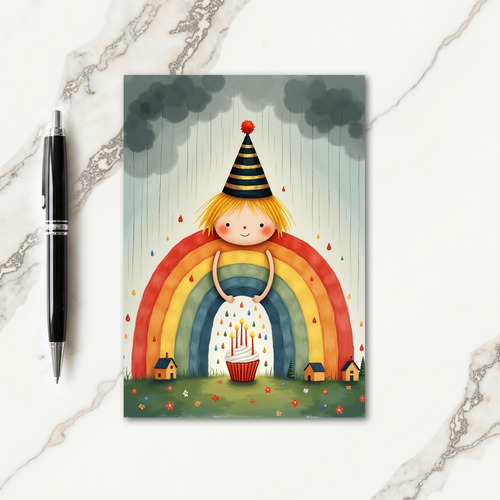 Whimsical Rain Rainbow Card