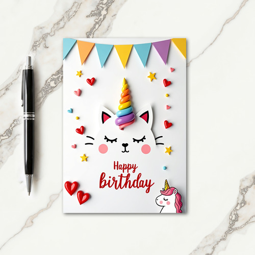 Whimsical Rainbow Kitty Birthday Card