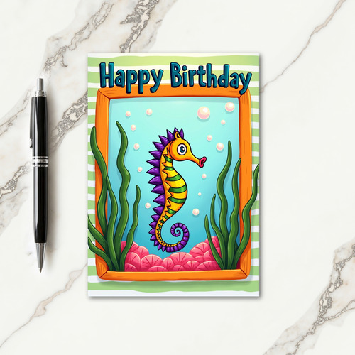 Whimsical Seahorse Birthday Card