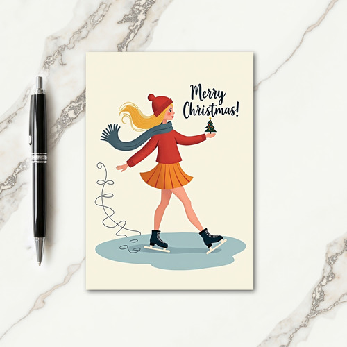 Whimsical Skater Christmas Card