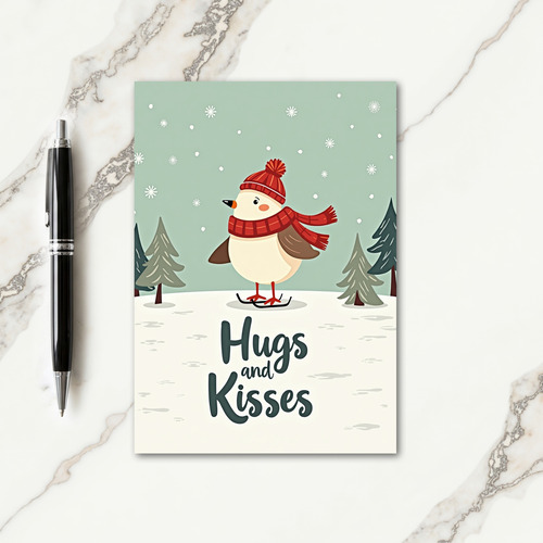 Whimsical Skating Bird Christmas Card