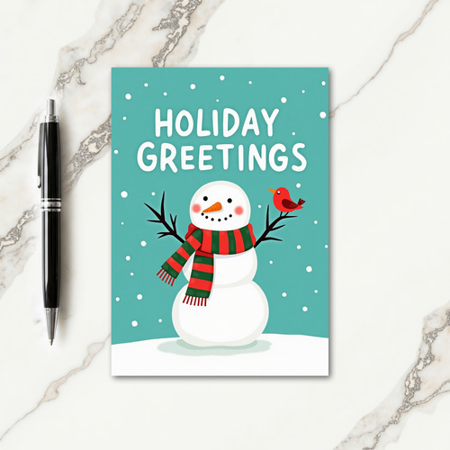 Whimsical Snowman Bird Card