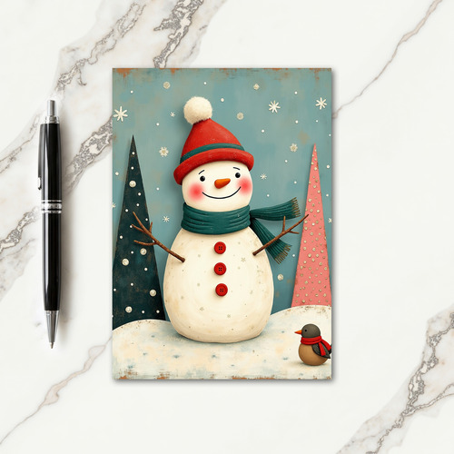 Whimsical Snowman Scene Card