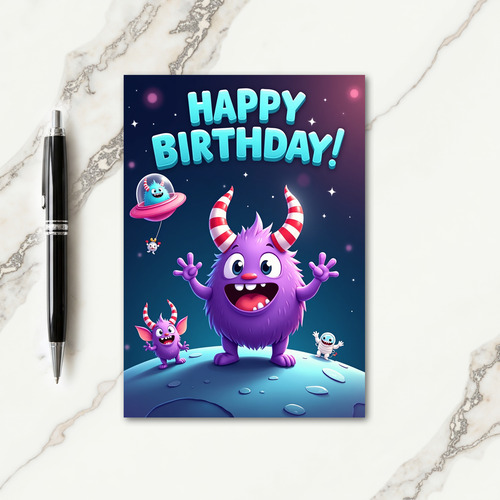 Whimsical Space Creature Birthday Card