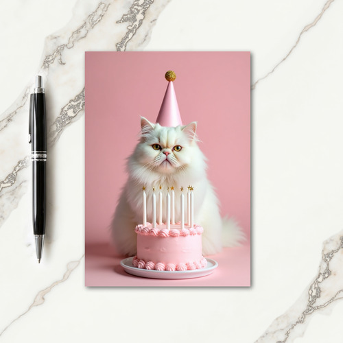 White Cat Birthday Portrait Card