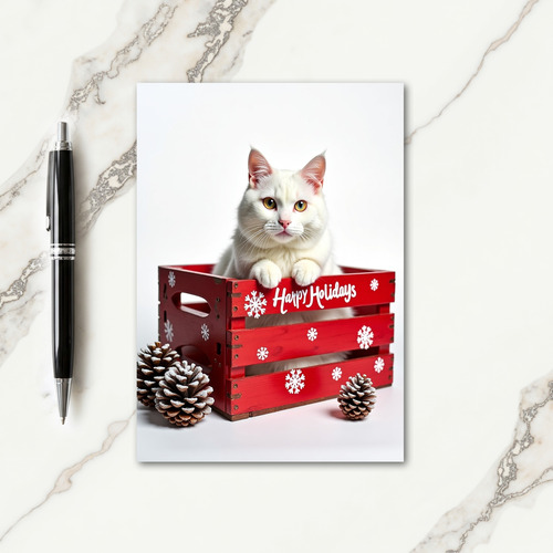 White Cat Christmas Card