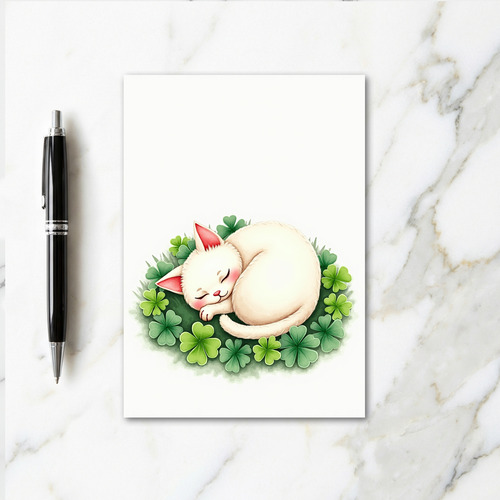 White Cat Clover Dream Card
