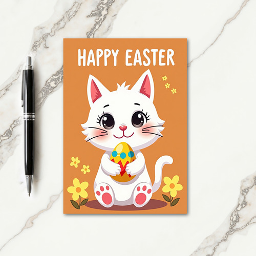 White Cat Pattern Oval Object Card