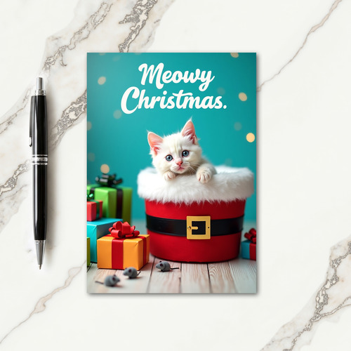 White Kitten Christmas Card