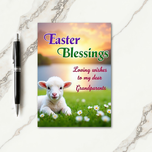 White Lamb Easter Blessings Card