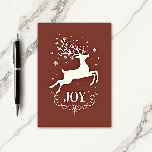 White Leaping Deer Christmas Card