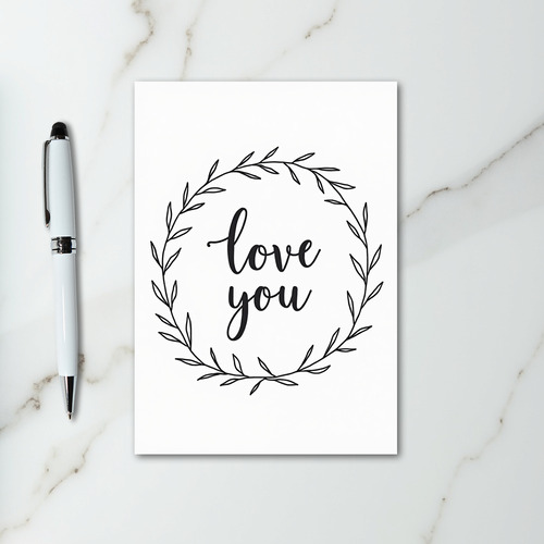 White Romantic Love You Wreath Card