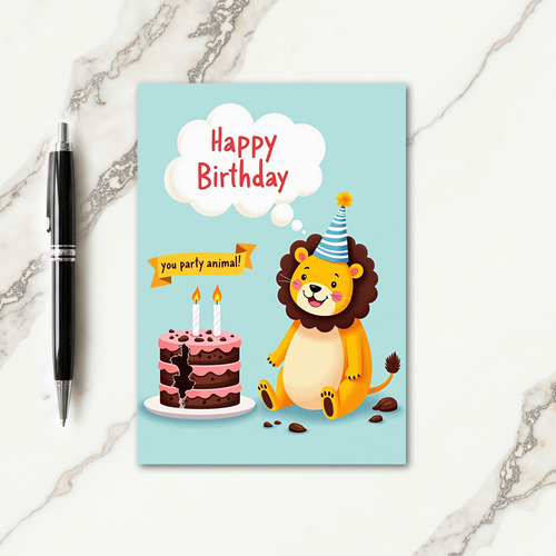 Wild Cat Party Hat Birthday Card