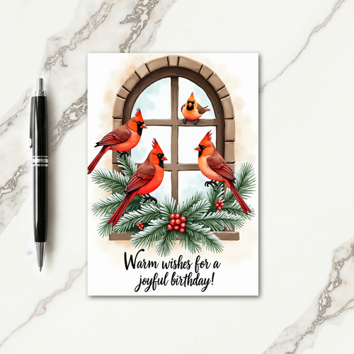 Winter Birds Watercolor Birthday Card