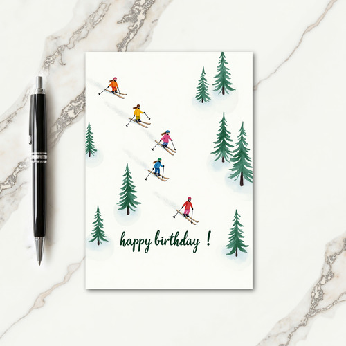 Winter Birthday Skiers Art Card