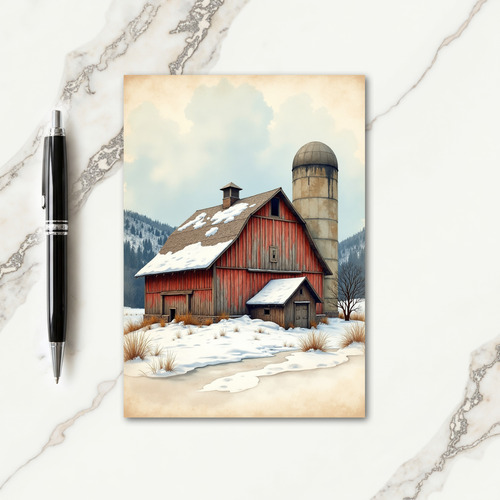 Winter Birthday Snowy Barn Card