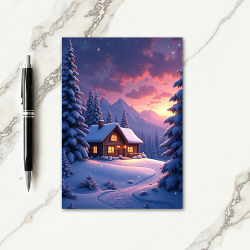 Winter Cabin Night Card thumbnail