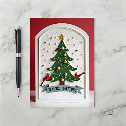 Winter Cardinals Christmas Tree Card