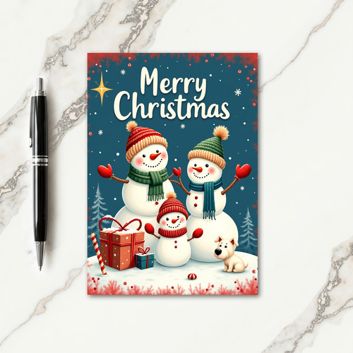Winter Family Scene Christmas Card