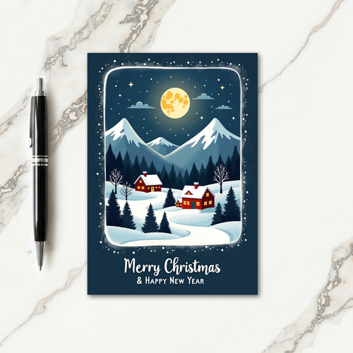 Winter Night Moonlight Christmas Card