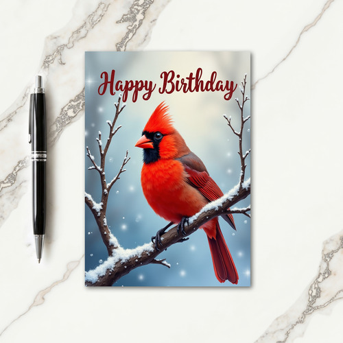 Winter Red Bird Birthday Card