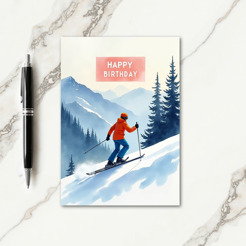 Winter Ski Birthday Card