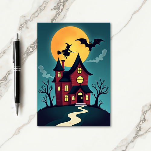 Witchs Flight Over Haunted Home Card