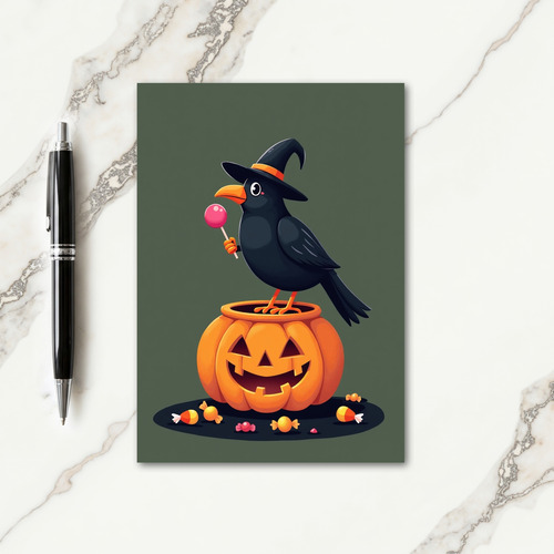Witchy Bird On Pumpkin Card