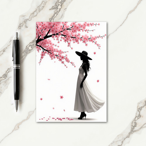 Woman And Blossoms Greeting Card