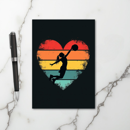 Woman Retro Basketball Heart Card