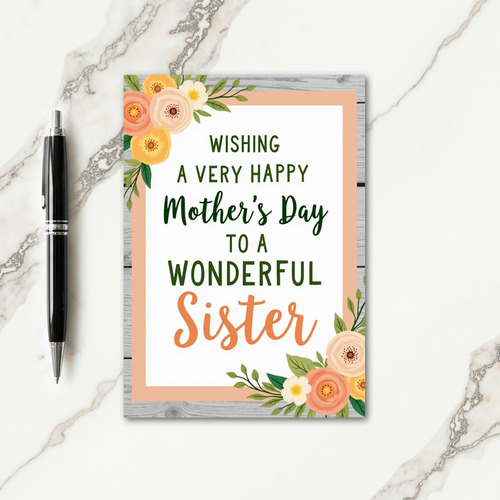 Wonderful Sister Peach Mothers Day Card