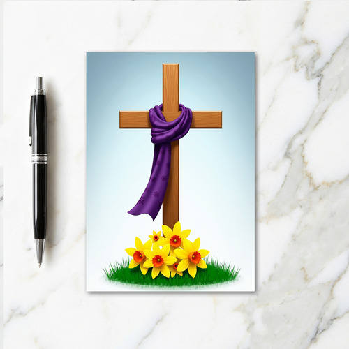 Wooden Cross Purple Cloth Card