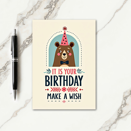 Woodland Bear Party Hat Card